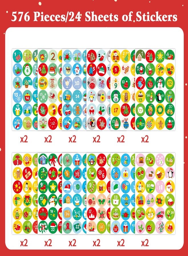 Omlisca 576 Pieces Christmas Advent Stickers 1-24 Christmas Calendar Numbers Sticker Round Craft Xmas Countdown Stickers for DIY Holiday Decals Gift Sealing Box Tags Envelopes Labels Xmas Party Supplies - Image 3